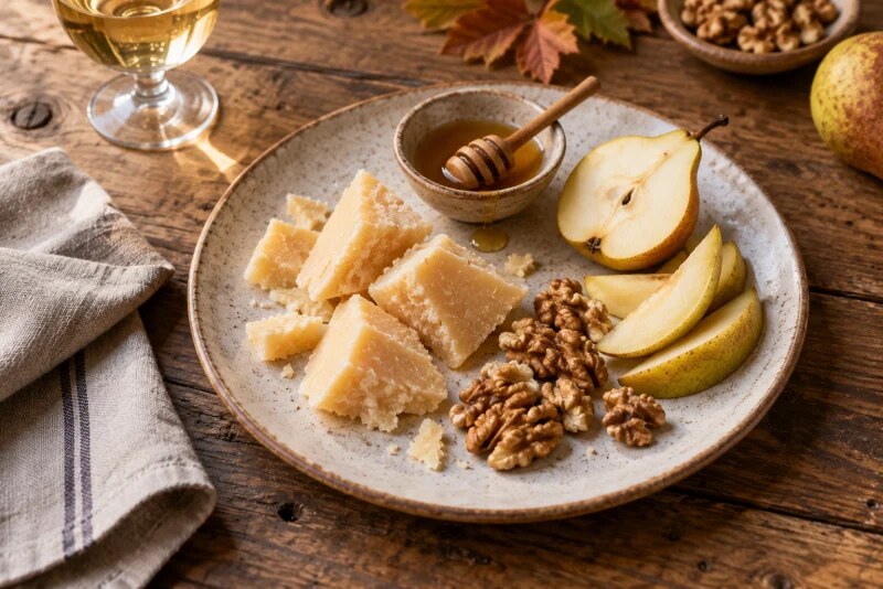 Aperitivo d’autunno con Parmigiano Reggiano, pere, noci e miele